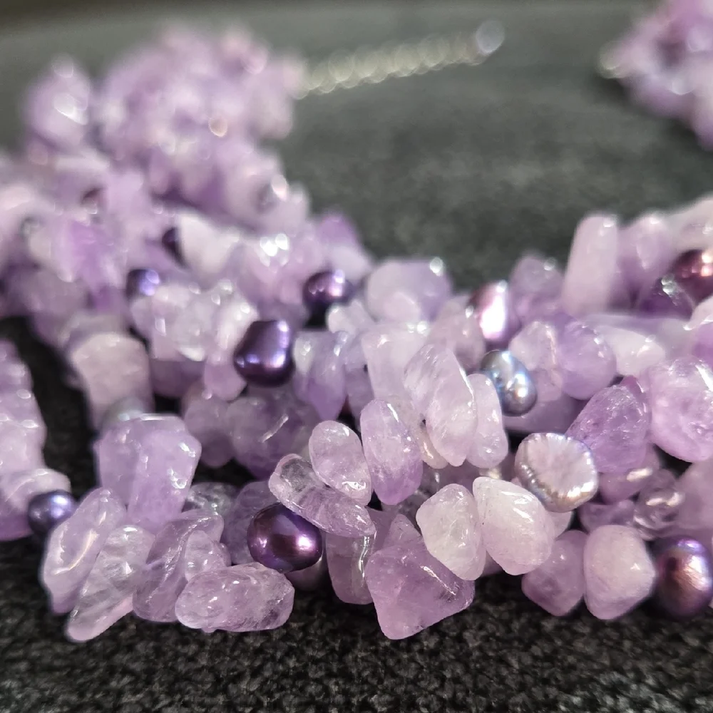 Amethyst & Pearl Multi-Strand Necklace‎ (Choker)